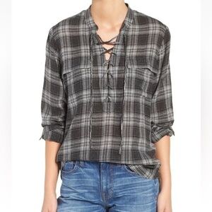 Madewell Plaid Wool blend blouse in size M, EUC